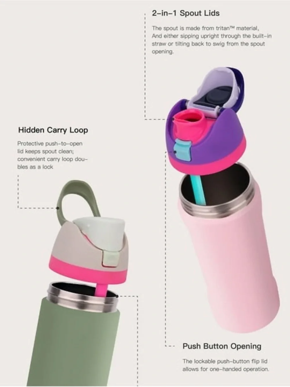 Owala Kids Insulated Straw Bottle - Blue with Pink & Peach Accents age 3+ 16oz